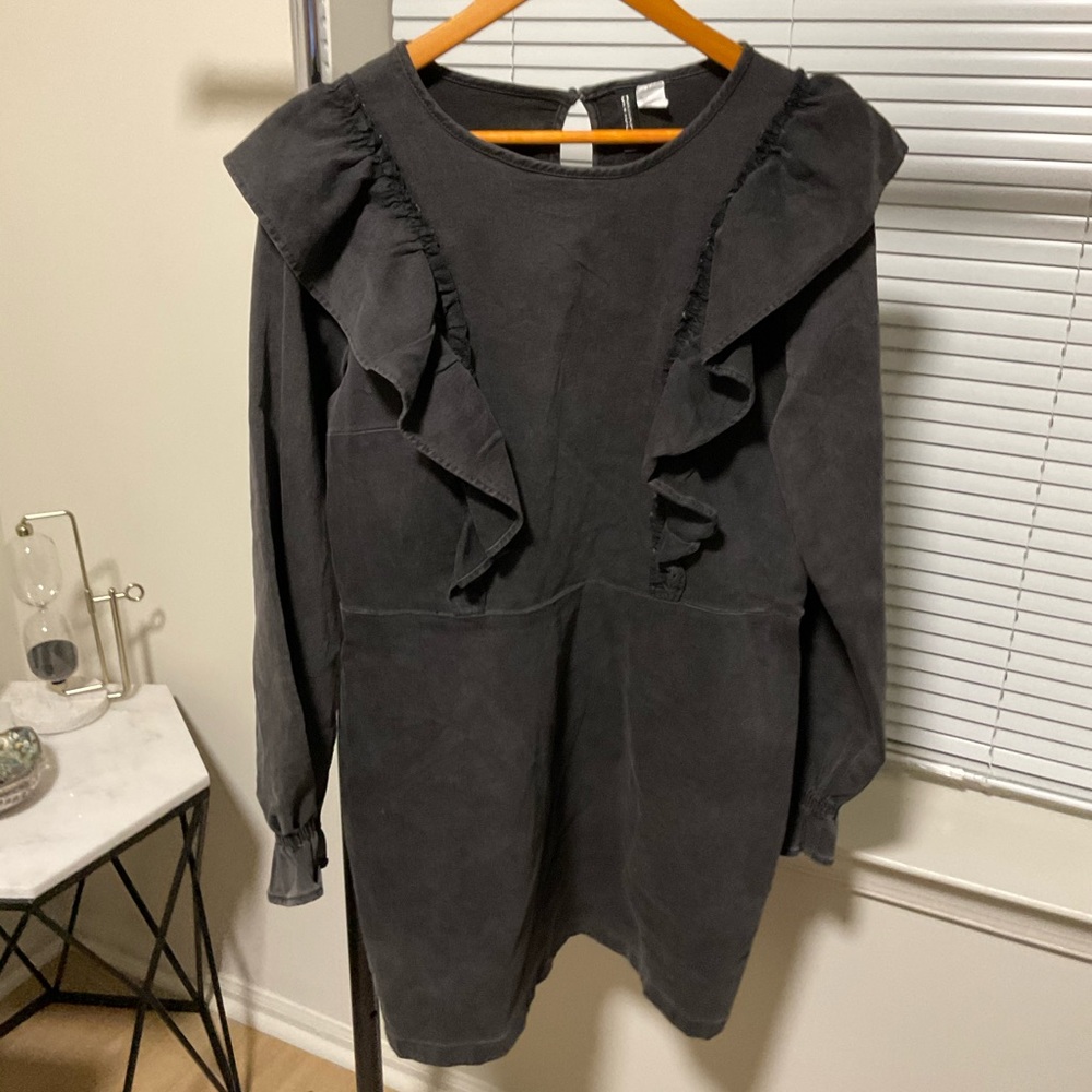 H&M black denim shirt dress